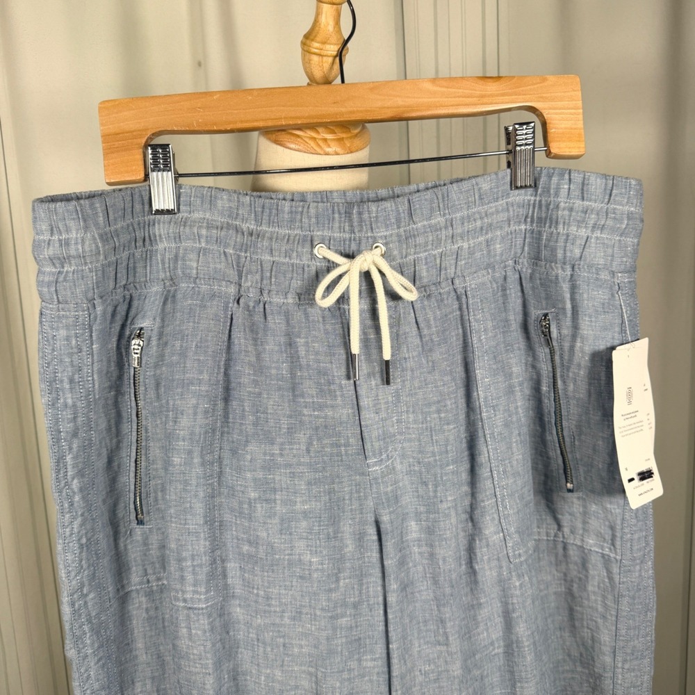 Athleta Cabo Linen Wide Leg Pants Light Blue Chambray Size 16 NWT SP22 - Picture 5 of 16